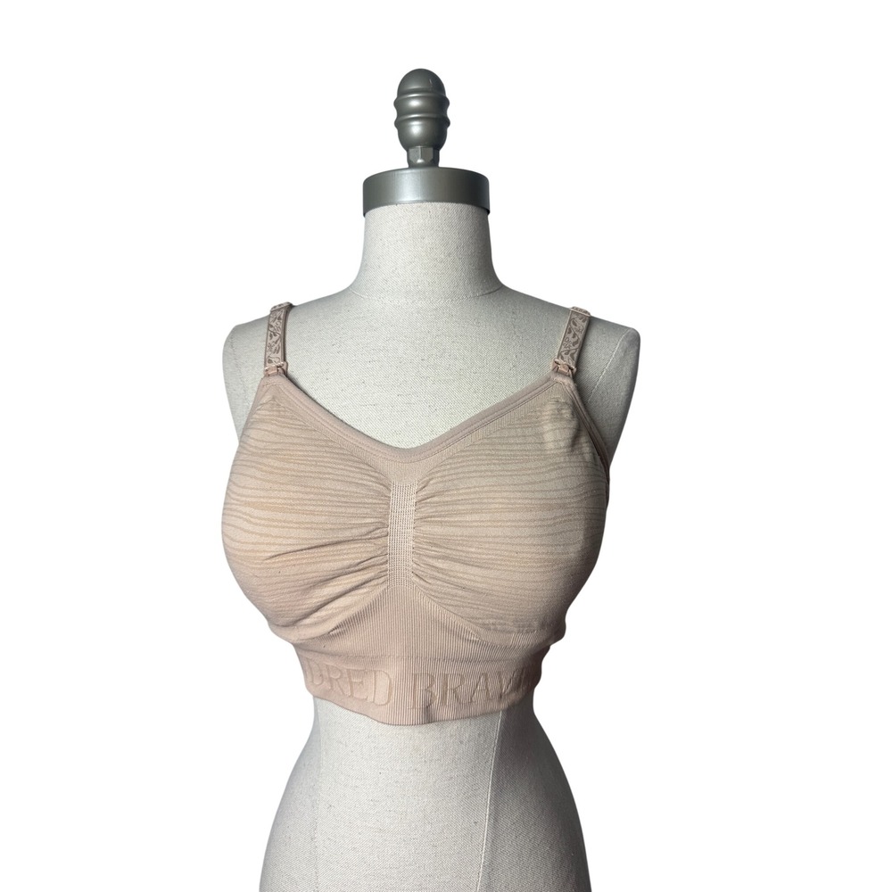 Kindred Bravely Sublime Hands-Free Pumping Nursing Bra Beige Medium Ribbed